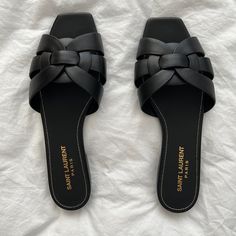 Grey High Heels, Black Leather Flats, Metallic Heels, Leather Platform Sandals, Metallic Sandals, July 2022, Black Leather Sandals, Saint Laurent Shoes, Leather Slides