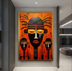 a painting hanging on the wall in a room