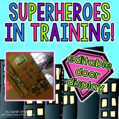 a poster with the words superheros in training and an image of a cityscape