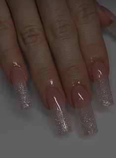 Nail Inspo Rhinestones, Sparkly French Nails, Glittery French Tip Nails, French Tips Glitter, Nude Glitter Nails, Sparkly French Tips, Nail Art Tattoo, Glitter French Nails, Ariel Wedding