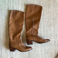 Brown Leather Sam Edelman Boots. Size 9, Never Worn Vintage Calf Leather Boots With Leather Sole, Fall Leather Boots With Almond Toe, Brown Almond Toe Moto Boots For Fall, Vegetable-tanned Calf Leather Boots With Round Toe, Fall Heeled Boots With Leather Sole And Plain Toe, Cognac Leather-sole Boots For Fall, Cognac Leather Sole Boots For Fall, Fall Leather Heeled Boots With Plain Toe, Cognac Boots With Leather Sole For Fall