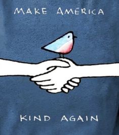 a blue shirt with an image of a bird on it's arm and the words make america kind again