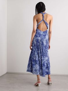 PROENZA SCHOULER Simone pleated printed crepe maxi dress Flowy Sleeveless Dress With Abstract Print, Blue Abstract Print Midi Dress For Summer, Blue Abstract Print Maxi Dress For Vacation, Blue Midi Dress With Abstract Print For Summer, Blue Silk Dress With Abstract Print, Elegant Blue Dress With Abstract Print, Blue Abstract Print Maxi Dress For The Beach, Blue Abstract Print Maxi Dress For Beach, Spring Blue Midi Dress With Abstract Print