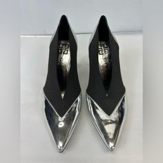 This Item Is New Without Box . To Prevent Any Illegal Store Returns There Is A Line Through The Designer Name Givenchy Brings To You These Lovely Pumps To Complement Your Fashionable Ensembles. These Metallic Silver Pumps Are Crafted From Leather And Feature A Pointed-Toe Silhouette. They Flaunt Black Elastic Panels On The Sides, 10 Cm Heels, And Comfortable Leather-Lined Insoles. Givenchy Shoes, Silver Pumps, Designer Name, Women's Shoes Sandals, Givenchy, Black Silver, Metallic Silver, Shoes Sandals, Black Leather