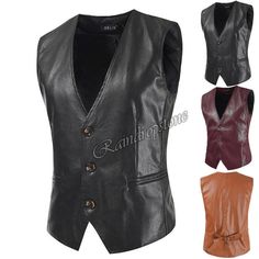 Men Faux Leather Waistcoat Punk Biker Motorbike Gilet Sleeveless Button PU Vest   Color:Black,Light Brown,Burgundy Material:PU Asian Size: S-2XL Description : Friendly Tips: The size is measured by hands, please allow minor error of measurement. Photo color might be a little different from the actual product due to color display of different monitors.                   Payment 1. We accept PAYPAL only. 2. Payment must be made within 7 days of auction closing (Unpaid dispute will automatically op