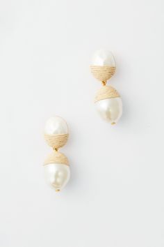 Raffia and Pearl Nelle Earrings Elegant Beige Earrings For Summer, Cream Earrings For Party, Elegant Neutral Drop Earrings, Elegant Natural Color Drop Earrings, Cream Pearl Drop Jewelry, Elegant Cream Jewelry For Summer, Elegant Summer Cream Jewelry, Cream Earrings For Summer, Elegant Natural Drop Earrings