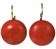 Victorian Coral Tablet Earrings from the late 19th Century. Modern, timeless and elegant with large gold ear wires. 1870's USA, Italian coral. Length 1 1/8", Coral tablet .75". SHIPPING ONLY TO DOMESTIC ADDRESSES.