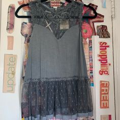 Brand Is Pol Never Worn So Cute!!! Chic Gray Summer Blouse, Gray Summer Layering Tops, Gray Bohemian Tops For Summer, Gray Bohemian Summer Tops, Chic Silver Summer Blouse, Chic Silver Blouse For Summer, Summer Silver Sleeveless Top, Casual Silver Sleeveless Top, Gray Sleeveless Bohemian Top