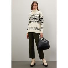 Off-white geometric knit (80% Wool, 20% Polyamide). Sweater. Long sleeves. Turtleneck. Pull on. 25.5" from shoulder to hemline. Imported. Chic White Jacquard Knit Sweater, Elegant White Jacquard Knit Sweater, Chic Jacquard Knit Sweater For Work, Jacquard Knit Sweater For Work, Casual Jacquard Knit Workwear Sweater, Casual Jacquard Knit Sweater For Work, Geometric Knit, Leather Jeans, Rent The Runway