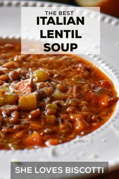 A bowl of Italian lentil soup. Italian Lentil Soup Recipe, Italian Lentil Soup, Lentil Recipes Easy, Slow Cooker Lentil Soup, Hearty Soup Recipes, Canned Lentils, Slow Cooker Lentils, Lentil Soup Recipe, Vegetarian Italian