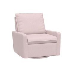 a white chair with a light pink upholstered seat