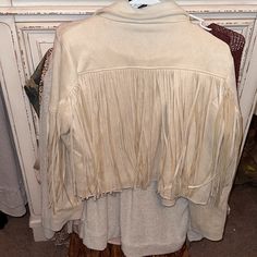 Nwt Paid $65 Asking $45 Never Worn, In Perfect Condition! Chic Beige Outerwear With Fringe, Chic Beige Fringe Outerwear, Beige Long Sleeve Outerwear With Fringe, Winter Cream Outerwear With Fringe, Cream Fringe Outerwear For Winter, Chic Outerwear With Fringe, Chic Fringed Outerwear For Spring, Chic Spring Outerwear With Fringe, Chic Fringe Outerwear For Spring