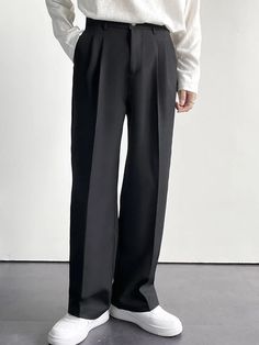 Men's Dress Pants Culottes Wide Leg Pleated Pants Pocket Straight Leg Plain Comfort Breathable Casual Daily Holiday Stylish Classic Style Black White 2023 - US $26.99 Formal Mens Pants, Straight Leg Pants Men Outfit, Loose Dress Pants Men, Straight Leg Mens Pants, Men’s Pleated Trousers, Pleated Wide Pants Men, Pleated Trousers Outfit Casual, Men's Wide Leg Pants, Mens Straight Pants