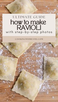 ravioli with powdered sugar on top and text overlay reading ultimate guide how to make ravioli with step - by - step photos