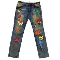 Men’s "Funland" Jeans. Sizes 32, 34, 36, 38, And 40. New With Tags. Great Quality . Fun Blue Cotton Jeans, Fun Graphic Print Bottoms For Streetwear, Fun Spring Streetwear Bottoms, Jeans Outfit Women, Premium Denim Jeans, Blue Skulls, Moto Jeans, Painted Jeans, Denim Jeans Men