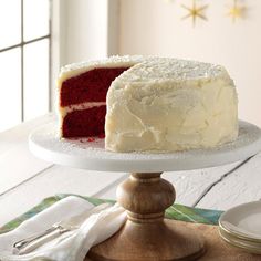 a white cake with red velvet on top