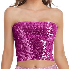 PRICES MAY VARY. Hand wash, line dry. 12 " long Material: 20% Polyester and 80% Sequins One size fits most. Can be worn as a mini skirt Easy to put on and out. This glitter tank top is made with elasticity material. Add shine to your Mardi Gras party outfit with a Sequin vest Top. Also a nice choice for night out disco top. These sparkly sequin halter tops are the perfect piece to add to your fashion outfit.
 Luxurious, super stretch and sexy sequin tube top. Our gold sequin crop tops are made w Mardi Gras Party Outfit, Glitter Tank Top, Tube Top, Sequin, Mermaid, Tank Top, Crop Tops, Purple