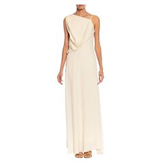 1990S Cream Silk Asymmetrically Draped Gown Draped Gown, Drape Gowns, Color Crema, Cream Silk, Issey Miyake, Formal Gowns, Moschino, Day Dresses, White Dress