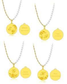 Our Pearl alphabet necklaces show the essence of individuality, with each letter carefully carved to represent a different flower, symbolizing unique qualities and meanings. This elegant pearl necklace combines the timeless elegance of pearls, known for their purity, wisdom and wealth, with a personalized floral engraving on a yellow gold pendant that embodies personal meaning and natural beauty. Whether for personal use or as a gift, this necklace is a daily reminder of personal growth and the