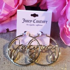 Juicy Couture Hoop Earring Signature Monogram Gold-Tone Brand New Trendy Pierced Hoop Earrings For Party, 2000s Jewelry, Juicy Couture Earrings, Y2k Baddie, Blue Gemstone Earrings, Crystal Heart Earrings, Y2k Jewelry, Juicy Couture Jewelry, Bee Earrings