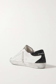 GOLDEN GOOSE DELUXE BRAND Superstar distressed glittered leather sneakers | NET-A-PORTER Wellness Campaign, Golden Goose Superstar, Rejina Pyo, Glitter Sneakers, Golden Goose Deluxe Brand, Recycled Canvas, Star Logo, Latest Sneakers, Jw Anderson