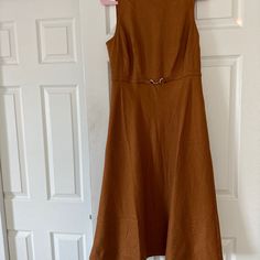 J Crew Rust/Cinnamon Color Aline Dress With Gold Buckle Brown A-line Dress For Work, Brown A-line Dresses For Work, Brown Sleeveless Midi Dress For Work, White Halter Midi Dress, Royal Blue Lace Dress, Blue Floral Sundress, Sophia Dress, Sleeveless Chiffon Dress, Yellow Lace Dresses