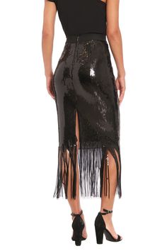 Make a dazzling statement in our Chelsea sequin fringe midi skirt. This show-stopping piece features an alluring sequin-covered body that catches the light with every move, culminating in a playful fringe hem that swings as you walk. Perfect for New Year's Eve parties, cocktail soirées, or any event where you want to shine. For a more subdued look, team it with a simple silk camisole. The Chelsea skirt effortlessly transitions from dinner to the dance floor, ensuring you're the muse of every occ Fringe Midi Skirt, Social Dresses, Weekend Dresses, Garden Dress, The Muse, Illusion Dress, Silk Camisole, Maggy London, Eve Parties