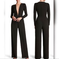 Dress The Population Drew Plunging Illusion Jumpsuit. A Low-Cut Neckline Is The Focus Of This Sophisticated Crepe Jumpsuit That Makes You Seem Quite Daring, While A Sheer-Mesh Panel Ensures Complete Coverage. Hidden Back-Zip Closure Illusion Plunging V-Neck Long Sleeves Partially Lined 95% Polyester, 5% Spandex Dry Clean Made In The Usa Special Occasion Elegant V-neck Cocktail Jumpsuits And Rompers, Elegant V-neck Jumpsuit For Date Night, Elegant Fitted V-neck Jumpsuits And Rompers, Elegant Fitted Long Sleeve Jumpsuits And Rompers, Elegant Long Sleeve Jumpsuits And Rompers For Evening, Elegant Long Sleeve Fitted Jumpsuit, Chic V-neck Pantsuit For Party, Chic Fitted V-neck Jumpsuits And Rompers, Fitted V-neck Jumpsuits And Rompers For Date Night