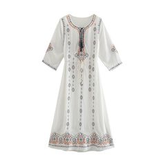 Floral Print Tunic Embroidered Dress, Embroidered Floral Tunic Dress, Spring Folk Dress With Boho Print, Spring Folk Style Dress With Boho Print, Folk Style Maxi Dress With Geometric Embroidery, Folk-style Maxi Dress With Geometric Embroidery, Traditional Spring Midi Dress With Floral Print, Traditional Floral Print Midi Dress For Spring, White Embroidered Floral Maxi Dress