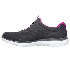 Reach the height of comfort with the Skechers Summits shoe. This slip-on sneaker features a soft flat mesh knit upper with a bungee-laced front and cushioned Memory Foam comfort insole. | Skechers Women's Summits Sneaker Mesh Slip-on Sneakers With Elastic Laces For Running, Comfortable Mesh Walking Shoes For Jogging, Sporty Mesh Slip-on Sneakers With Ortholite Insole, Cushioned Slip-on Sneakers For Jogging, Slip-on Sneakers With Elastic Laces For Light Sports, Mesh Slip-on Sneakers With Elastic Laces For Light Sports, Comfortable Low-top Breathable Mesh Slip-on Sneakers, Comfortable Low-top Slip-on Sneakers With Breathable Mesh, Slip-on Mesh Running Shoes With Elastic Laces