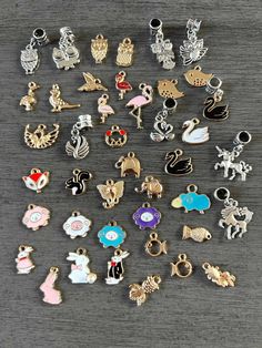 many different types of charms on a table