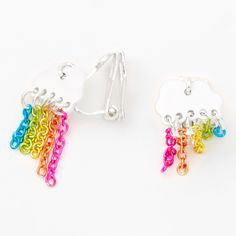 Claire's Silver Rainbow Chain Cloud Clip-On Stud Earrings Claires Earrings, No Commitment, Rainbow Nail Art, Fake Earrings, Magnetic Earrings, Beaded Jewelry Tutorials, Silver Jewelry Earrings, Fashionable Jewelry, Yes Please