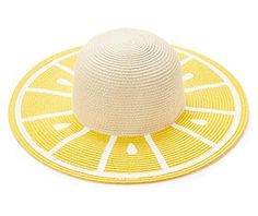 Enjoy fun in the sun with this chic sun hat that features a yellow lemon design. It's the perfect accessory for the beach, pool or water park. Summer Hats With Uv Protection For Sunbathing, Trendy Sun Hat With Uv Protection For Sunbathing, Yellow Bucket Hat With Upf 50+, Trendy Sun Hat With Upf 50+ For Sunbathing, Beachy Summer Sun Hat With Uv Protection, Summer Sun Hat For Sunbathing, Summer Sun Hat With Uv Protection, Trendy Straw Hat For Sunbathing, Sun Hats With Upf 50+ For Poolside