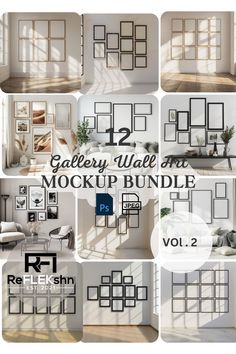 the gallery wall and mockup bundle vol 2 is shown in several different styles, including frames