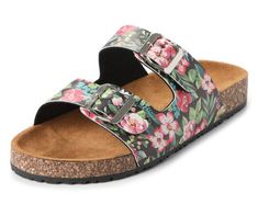 Elevate your warm-weather wardrobe with color and style thanks to this trendy pair. A double-strap silhouette showcases colorful florals while allowing for an adjustable fit. They're the perfect sandals for the beach, pool, running errands or lounging on the weekend. Trendy Floral Print Beach Sandals, Summer Floral Print Beach Sandals, Floral Print Sandals For Beach Season, Summer Floral Print Open Toe Sandals, Spring Vacation Footbed Sandals With Adjustable Strap, Spring Beach Sandals With Floral Print, Floral Print Beach Sandals For Spring, Open Toe Sandals With Floral Print For Beach Season, Floral Print Open Toe Sandals For Beach Season