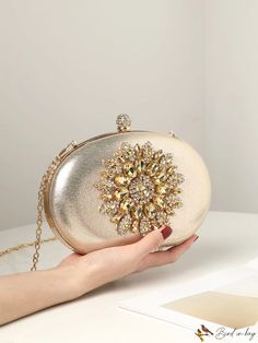 BirdinBag - Stylish Mini Glitter Evening Bag - Ideal for Party with Sparkling Rhinestone Embellishment Glamorous Rhinestone Bags For Prom, Embellished Clutch For Party, Glamorous Embellished Bags For Prom, Gold Handheld Bags With Rhinestones, Embellished Clutch Bags For Prom, Silver Embellished Bags For Events, Embellished Gold Evening Bag, Gold Embellished Evening Bag, Glamorous Gold Embellished Bags