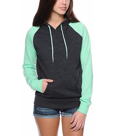 This minty pullover. | 19 Affordable Sweatshirts That Are Cozier Than Your Ex-Boyfriend Hoodie Zumiez, Raglan Pullover, Work Wardrobe, Sweater Hoodie, Mint Green, Pullover Hoodie, Hoodies Womens, What To Wear