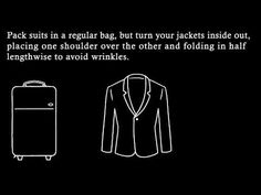 a black and white poster with an image of a suit case, jacket, and t - shirt