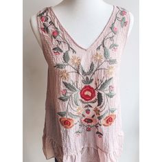 New With Tags! Adorable Pale Pink Tunic Length Tank Top Featuring Stunning Floral Embroidery. Fit Is Slightly Oversized & Tunic Length, So Size Down If Between Sizes. Summer V-neck Blouse With Floral Embroidery, V-neck Tops With Floral Embroidery For Vacation, Pink V-neck Top With Floral Embroidery, Floral Embroidered Tank Top For Spring, Sleeveless Floral Embroidery Vacation Blouse, Spring Floral Embroidery Tank Top, Casual Pink V-neck Embroidered Top, Casual Sleeveless Top With Floral Embroidery, Sleeveless Spring Embroidered Top With Floral Embroidery