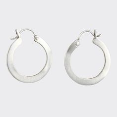 Classic satin finish sterling silver hoops. Basic style that suits any look. -approx.- 1" diameter-hinged wire with snap down clasp-EJ1096 Modern Metal Hoop Huggie Earrings, Nickel-free Metal Hoop Huggie Earrings, Modern Small Hoop Metal Huggie Earrings, Nickel-free Metal Huggie Hoop Earrings, Modern Metal Small Hoop Huggie Earrings, Elegant Adjustable Metal Huggie Earrings, Nickel-free Metal Huggie Jewelry, Modern Round Metal Huggie Earrings, White Gold Metal Huggie Jewelry