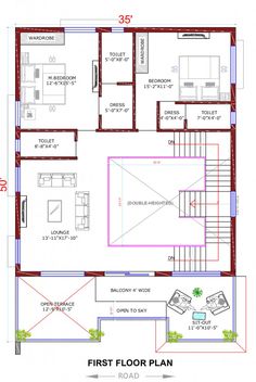 the first floor plan for a house with stairs and living room, which also has a second