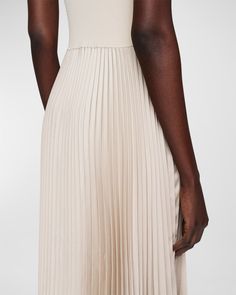 Joseph "Dura" knit midi dress with pleated skirt and contrast hem    V neckline    Sleeveless    Handkerchief hem    Hem falls below the knee    Aline silhouette    Slipover style    Polyester    Dry clean    Imported Joseph Clothing, Silky Skirt, Denim Hat, Handkerchief Hem, By Malene Birger, Mid Dresses, Knit Midi, Knit Midi Dress, Midi Length Dress