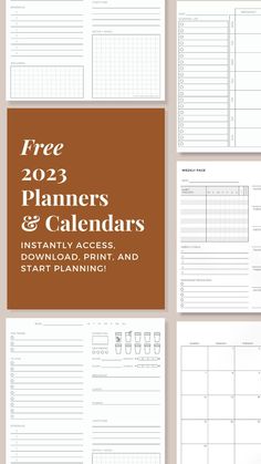 the free printable planner and calendars are on display in this set of four pages