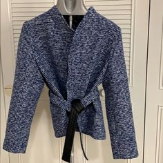 Textured Tie-Waist Jacket Modern Blue Spring Outerwear, Modern Blue Blazer For Winter, Modern Blue Winter Blazer, Modern Blue Long Sleeve Blazer, Velvet Blazer Women, Crushed Velvet Blazer, Chambray Blazer, Grey Suit Jacket, Floral Print Blazer