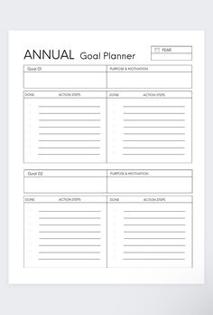 an annual goal planner is shown in black and white