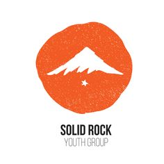 the logo for solid rock youth group is shown in an orange circle with mountains and stars