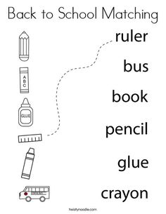 the back to school matching worksheet is shown with pencils and crayons