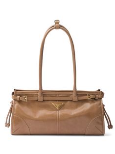 Prada Medium Leather Handbag - Farfetch Designer Work Bag, Work Bags Laptop, Prada Mini, Tan Bag, High Leather Boots, Quilted Totes, Prada Leather, Pull On Boots, Triangle Logo