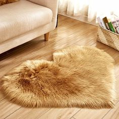 a large furry animal skin rug on the floor