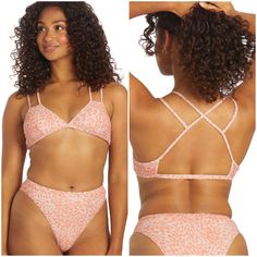 Strappy Bikini Top: Allover Print Adjustable Straps Can Be Worn 2 Ways - Crisscrossed In Front Or Back Self-Fabric Straps The Bottom Band Has Elastic For Added Support Standard 100 By Oeko-Tex Fabric: 82% Polyester, 18% Spandex Sun Protection: Upf 50 Lining: Fully Lined High Waisted Cheekini Bottom Allover Print High Waisted Flat Drawcord On The Inside Waistband To Help Customize Fit High Cut Leg No True Side Seam - Seaming Is Rotated Towards The Front Standard 100 By Oeko-Tex Fabric: 82% Polyes 2 Way, High Cut, Upf 50, Sun Protection, Womens Swim, Adjustable Straps, Swimming, High Waisted, Elastic